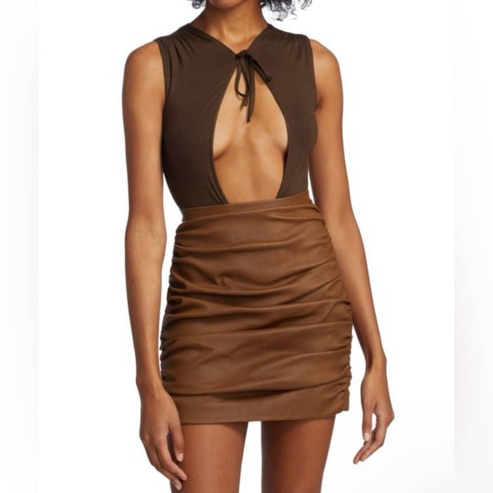 LaQuan Smith Brown Self-Tie Cut-Out Bodysuit - Sz XL
